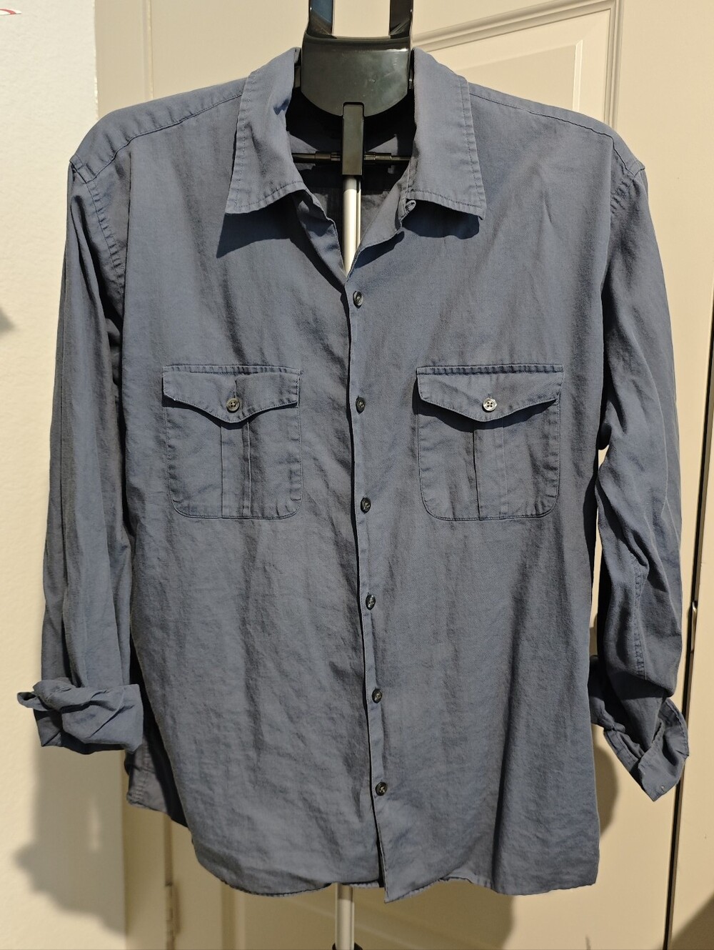 J.Crew Men's Long-Sleeve Casual Shirt with Buttoned Pockets — Ash Blue Size L